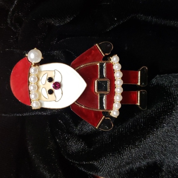 Piper K NWT Black Velveteen Barrette with Detachable Enameled Santa Pin - Picture 3 of 5